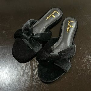 Lulus Black Velvet Knot Slippers/Sandals
